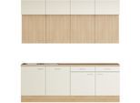 Küchenzeile KOCHSTATION "KS-Lucy", beige (küche: natur, korpus: eiche hell, arbeitsplatte: eiche hell), B:240cm H:247cm T:60cm, Komplettküchen-Sets, Küchenzeile, Breite 240 cm, Soft-Close, inkl. Zubehör, wahlweise mit Geschirrspüler