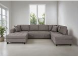 Wohnlandschaft TRENDS BY HG "Moritz U-Form, B: 324 cm", d517 enjoy new 46 pewter, B:324cm H:86cm T:178cm, 92% Polyester;8% Nylon, Sofas, Wohnlandschaft, mit Bettfunktion, Bettkasten & Zierkissen