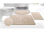 Badematte OTTO HOME "Louvres, Badvorleger, Badezimmer Teppich, Duschvorleger" Gr. 2, beige, H:10mm, Polyester, Badematten, Badematte, Badteppich, Uni Farben, Hoch-Tief Effekt, Boho-Style