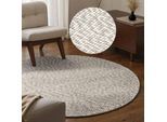 Wollteppich ELLE DECORATION "Beans", meliert, grau, natur, H:10mm Ø:200cm, Wolle, Teppiche, Handweb Teppich Wolle, Rund, Perlenstruktur, Wohnzimmer, Schlafzimmer