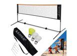 KESSER® Badmintonnetz, Tennisnetz 300cm 400cm 500 cm Federballnetz 3-Fach-Höhenverstellbar, Set bestehend aus Netz, 3x Feder- & Tennisball, stabilem Eisen-Gestell, Transporttasche, Indoor & Outdoor