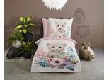 Kinderbettwäsche GOOD MORNING "Sama", rosa, B/L: 135cm x 200cm, 1 Stk., 1 Stk., Renforcé, B/L: 80cm x 80cm, 2 Stk., Renforcé, Obermaterial: 100% Baumwolle, Bettwäsche, Baumwolle, 135x200, Reißverschluss, Wendeoptik, Kind, Mädchen, Tier