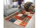 Teppich OTTO HOME "Beliz" Gr. 2, braun (rost), B:70cm H:9mm L:140cm, Kunstfaser, Teppiche, Teppich, mit Konturenschnitt, Kurzflor, 3D-Design, mit Fransen, Wohnzimmer