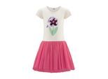 Jerseykleid HAPPY GIRLS, Mädchen, Gr. 98, N-Gr, rosa (ecru), Jersey, Obermaterial: 95% Baumwolle, 5% Elasthan. Futter: 100% Polyester. Unterteil: 100% Polyester, bedruckt, mehrfarbig, Basic knieumspielend, Rundhals, Kleider Jerseykleid, mit tollem Tüllrock