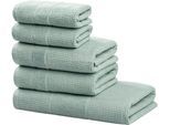 Handtuch Set OTTO HOME "Kimi, Duschtuch, Handtücher und Gästetücher", grün (hellgrün), 5, Walkfrottee, Walkfrottee, Obermaterial: 100% Baumwolle, Handtuch-Sets, Handtuch Set, 100% Baumwolle, einfarbig, weich, mit Bordüre, besondere Struktur
