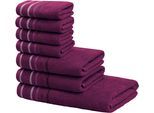 Handtuch Set OTTO HOME "Niki, Duschtuch, Handtücher und Gästetücher", rot (berry), Walkfrottee, Walkfrottee, Obermaterial: 100% Baumwolle, Handtuch-Sets, Handtuch Set, Handtücher mit mehrfarbiger Streifenbordüre, weich, aus 100% Baumwolle