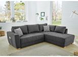Ecksofa JOCKENHÖFER GRUPPE "Luzern L-Form, B: 254 cm", grau (dunkelgrau), B:254cm H:87cm T:208cm, Sofas, Ecksofa, mit Bettfunktion, Bettkasten, seitl. Tasche & Zierkissen