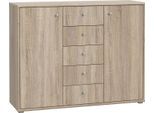 Kommode FORTE "Tempra, Kommode, 2 Türen, 5 Schubkästen, viel Stauraum", braun (sonoma eiche), B:108,8cm H:85,5cm T:34,8cm, Sideboards, Kommode, Breite 108,8 cm