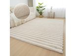Teppich OTTO HOME "Melanie, Kunstfellteppich, besonders weich, Hoch-Tief-Effekt" Gr. 1, beige (natur), B:60cm H:28mm L:90cm, Kunstfaser, Teppiche, Teppich, Kaninchenfell Optik, Wohnzimmer, Schlafzimmer, auch als Läufer