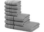 Handtuch Set OTTO HOME "Niki, Duschtuch, Handtücher und Gästetücher", grau (dunkelgrau), Walkfrottee, Walkfrottee, Obermaterial: 100% Baumwolle, Handtuch-Sets, Handtuch Set, Handtücher mit mehrfarbiger Streifenbordüre, weich, aus 100% Baumwolle, Topseller
