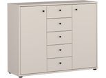 Kommode FORTE "Tempra, Kommode, 2 Türen, 5 Schubkästen, viel Stauraum", beige (sand), B:108,8cm H:85,5cm T:34,8cm, Sideboards, Kommode, B/H/T 108,8/85,5/34,8 cm