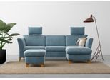 Ecksofa HOME AFFAIRE "Trelleborg L-Form", blau (blau, grau), B:249cm H:86cm T:162cm, 100% Polyester, Sofas, Ecksofa, wahlweise mit Bettfunktion und Bettkasten, inkl. Federkern-Polsterung