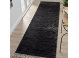 Läufer OTTO HOME "Bonvo 80x300 cm" Gr. 12, schwarz, B:80cm H:19mm L:300cm, Kunstfaser, Teppiche, Läufer, mit Fransen, Hoch-Tief-Struktur, Wohnzimmer, Schlafzimmer