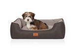 Knuffelwuff Hundebett Luke aus Velours mit feinem Handwebcharakter schwarz/ grau M-L