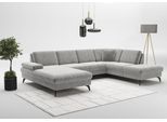 Wohnlandschaft SIT & MORE "Morris Jubi U-Form, B: 300 cm", grau (hellgrau), B:300cm H:83cm T:202cm, 100% Polyester, Sofas, Wohnlandschaft, mit Armteilfunktion & 1 Zierkissen, optional Bettfunktion