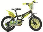 Kinderfahrrad DINO BIKES "Dinosaurier T-Rex" Gr. 30, schwarz, Fahrräder, Kinder, 30cm, 16 Zoll (40,64cm), Kinderfahrrad, mit Stützrädern, Frontschild und coolen Schutzblechen