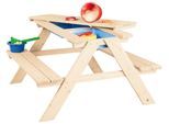 Wasserspieltisch PINOLINO "Matsch-Nicki für 4", beige (natur, blau), Wasserbahnen, Kinder, B/H/L: 88cm x 51cm x 89cm, Holz, Kunststoff, Wasserspieltisch, BxLxH: 88x889x51 cm, B:88cm H:51cm L:89cm