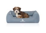 Knuffelwuff Orthopädisches Wasserabweisendes Hundebett Leon aus Velours mit Handwebcharakter hellblau M-L