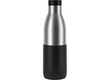 Trinkflasche EMSA "Bludrop Sleeve", schwarz, H:26cm, Edelstahl, Silikon, Trinkflaschen, Trinkflasche, Edelstahl/Silikon, Quick-Press, 12h warm/24h kühl