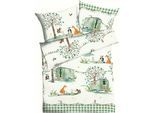 Kinderbettwäsche KAEPPEL "Picknick", grün (mint), B/L: 135cm x 200cm, 1 Stk., 1 Stk., Renforcé, B/L: 80cm x 80cm, 2 Stk., Renforcé, Obermaterial: 100% Baumwolle, Bettwäsche, Kinderbettwäsche, Mit Tieren