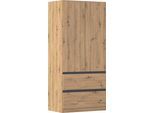 Drehtürenschrank RAUCH "Kleiderschrank Schrank Garderobe COSTA in den Breiten 91/136/181 cm", braun (eiche artisan, eingriffe graumetallic), B:91cm H:197cm T:54cm, Holzwerkstoff, Schränke, Drehtürenschrank, viel Platz, grifflose Front und Push-to-Open Funktion MADE IN GERMANY