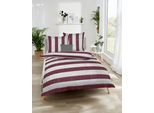 Bettwäsche KAEPPEL "College", rot (rubin), B/L: 240cm x 220cm, 1 Stk., 2 Stk., Mako-Satin, B/L: 80cm x 80cm & 80cm x 80cm, 3 Stk., Mako-Satin, Obermaterial: 100% Baumwolle, Bettwäsche, Bettwäsche, Mit breiten Streifen