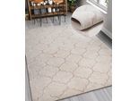 Teppich OTTO HOME "Badra Kurzflor" Gr. 1, beige, B:60cm H:12mm L:100cm, Kunstfaser, Teppiche, Teppich, geometrisch, Hoch Tief Design, 3-D Wirkung, Ornamente, Wohnzimmer