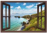 Alu-Dibond-Druck ARTLAND "Küstenweg in Nordirland durchs Fenster", grün (farbe bild(er): grün), B:100cm H:70cm, Bilder, für Innen- und Außenbereich geeignet, Outdoorbild