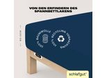 Spannbettlaken SCHLAFGUT "EASY JERSEY Bettlaken, 150 g/m², 100% Baumwolle, Spannbetttuch", blau (blau deep), L:200cm, Jersey, Obermaterial: 100% Baumwolle, Bettlaken, Spannbettlaken, Spannbettlaken bis 22 cm Höhe, bügelfrei, pflegeleicht, perfekter Sitz