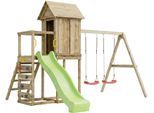 Spielturm FUNGOO "MaxPlay 5", grün, Spieltürme, KinderB:368cm H:262cm T:370cm, FSC-zertifizierter Massivholz, Metall, Polyethylen, mit Spielhaus, Rutsche, Doppelschaukel, Kletterwand, B:368cm H:262cm T:370cm, Topseller