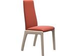 Polsterstuhl STRESSLESS "Laurel", beige (henna batick, eiche gekalkt), B:57cm H:92cm T:59cm, Leder BATICK: BATICK ist ein leicht korrigiertes, durchgefärbtes und genarbtes Möbelleder, bei dem die meisten Unebenheiten und Spuren in der Regel entfernt wurden., Stühle, Polsterstuhl, Low Back, Größe L, mit abgerundeten Beinen in Eiche gekalkt
