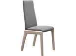 Polsterstuhl STRESSLESS "Laurel", grau (wild dove batick, eiche gekalkt), B:57cm H:92cm T:59cm, Leder BATICK: BATICK ist ein leicht korrigiertes, durchgefärbtes und genarbtes Möbelleder, bei dem die meisten Unebenheiten und Spuren in der Regel entfernt wurden., Stühle, Polsterstuhl, Low Back, Größe L, mit abgerundeten Beinen in Eiche gekalkt