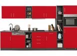 Küchenzeile KOCHSTATION "KS-Paris – Küchen mit einzigartigen Fotomotiven auf den Fronten", rot (küche: rot, front: rot, korpus: grafit, arbeitsplatte: anthrazit), B:340cm H:200cm T:60cm, Komplettküchen-Sets, Küchenzeile, Breite 340 cm, wahlweise mit E-Geräten und Induktion