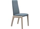 Polsterstuhl STRESSLESS "Laurel", blau (light blau dinamica, eiche gekalkt), B:57cm H:92cm T:59cm, Microfaser DINAMICA (88% Polyester, 12% Polyurethan), Stühle, Polsterstuhl, Low Back, Größe L, mit abgerundeten Beinen in Eiche gekalkt