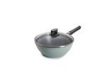 Wok WOLL MADE IN GERMANY "Ecolour Ø 24 cm inkl. Deckel", grün (jadegrün), B:24cm H:11cm L:24cm Ø:24cm, Pfannen, Wok, abnehmbarer Stiel