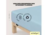 Spannbettlaken SCHLAFGUT "EASY JERSEY Bettlaken, 150 g/m², 100% Baumwolle, Spannbetttuch", blau (blau light), L:200cm, Jersey, Obermaterial: 100% Baumwolle, Bettlaken, Spannbettlaken, Spannbettlaken bis 22 cm Höhe, bügelfrei, pflegeleicht, perfekter Sitz