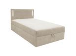 Livetastic , Beige , Textil , mehrschichtige Massivholzplatte (Tischlerplatte) , H2 , 121x110x210 cm , Bettkasten, gepolstertes Kopfteil, Beleuchtung ,