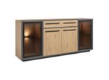 Livetastic , Schwarz, Eichefarben , Glas, Holzwerkstoff , 4 Fächer , 2 Schublade(n) Schubladen , 187x83x40 cm , Beimöbel erhältlich ,