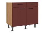 Nobilia , Rot, Eichefarben , Holzwerkstoff , 1 Fächer , 2 Schublade(n) Schubladen , einzeln stellbar , 90x87x56 cm , Blauer Engel, Pefc, Goldenes M, Made in Germany, DGM-Klimapakt , Küche, Küchenblöcke, Küchenschränke, Küchenunterschränke