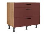 Nobilia , Rot, Eichefarben , Holzwerkstoff , 3 Schublade(n) Schubladen , einzeln stellbar , 90.0x87.0x56.0 cm , Blauer Engel, Pefc, Goldenes M, Made in Germany, DGM-Klimapakt , Küche, Küchenblöcke, Küchenschränke, Küchenumbauschränke