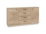 Möbelix , Eichefarben, Kaschmir , Holzwerkstoff , 4 Fächer , 4 Schublade(n) Schubladen , 155x87.6x40 cm , Kleinmöbel, Kommoden, Sideboards