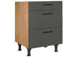Nobilia , Grün, Eichefarben , Holzwerkstoff , 3 Schublade(n) Schubladen , einzeln stellbar , 60x87x56 cm , Blauer Engel, Pefc, Goldenes M, Made in Germany, DGM-Klimapakt ,