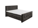 Mid.you , Dunkelbraun , Textil, Holzwerkstoff , H2 , 160x200 cm , Bettkasten, gepolstertes Kopfteil, Topper durchgehend , Schlafzimmer, Betten, Boxspringbetten