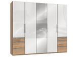 Mid.you , Weiß, Eichefarben , Glas, Holzwerkstoff , 3 Fächer , 6 Schublade(n) Schubladen , 250x216x58 cm , BQ - Bündnis für Qualität, Made in Germany, DIN EN ISO 9001 , umfangreiches Zubehör erhältlich, in verschiedenen Größen erhältlich, in verschiedenen Holzdekoren erhältlich, Schrankfront mit Spiegel ,