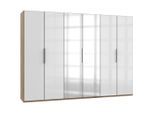 Mid.you , Weiß, Eichefarben , Holzwerkstoff , 3 Fächer , 300x216x58 cm , BQ - Bündnis für Qualität, Made in Germany, DIN EN ISO 9001 , umfangreiches Zubehör erhältlich, in verschiedenen Größen erhältlich, in verschiedenen Holzdekoren erhältlich, Schrankfront mit Spiegel ,