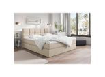 Livetastic , Creme , Holz, Textil, Holzwerkstoff , H3 , 200x220 cm , Bettkasten, gepolstertes Kopfteil, Topper durchgehend ,