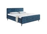 Mid.you , Dunkelblau , Textil, Holzwerkstoff , Buche , 180x200 cm , gepolstertes Kopfteil ,