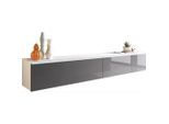 P & B , Weiß, Grau Hochglanz , Holzwerkstoff , 180x30x33 cm , Fsc, Made in EU ,