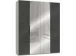 Mid.you , Grau, Weiß , Holzwerkstoff , 4 Fächer , 200x236x58 cm , BQ - Bündnis für Qualität, Made in Germany, DIN EN ISO 9001 , umfangreiches Zubehör erhältlich, in verschiedenen Größen erhältlich, in verschiedenen Holzdekoren erhältlich, Schrankfront mit Spiegel ,