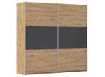 Möbelix , Grau, Eiche Artisan , Holzwerkstoff , 2 Fächer , 218x210x59 cm , Blauer Engel, Goldenes M, Made in Germany , Schlafzimmer, Kleiderschränke, Schwebetürenschränke